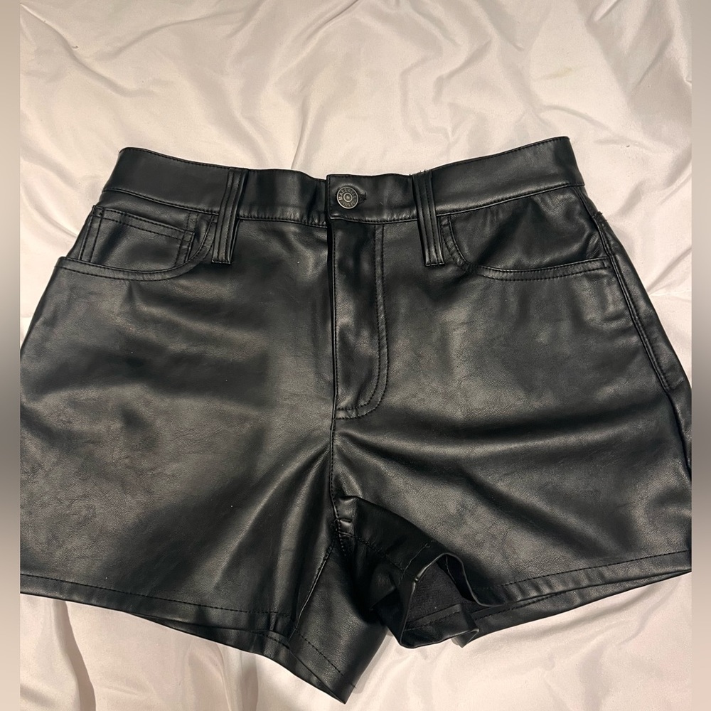 Madewell black leather shorts